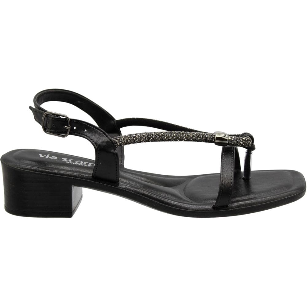 Sandália Salto Baixo Via Scarpa Strass Caviar Feminina