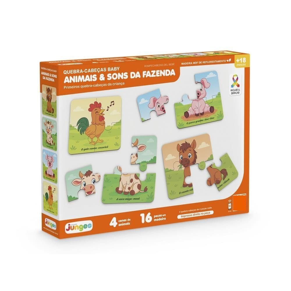 Quebra Cabeça Animais E Sons Da Fazenda Em Madeira - Junges 791