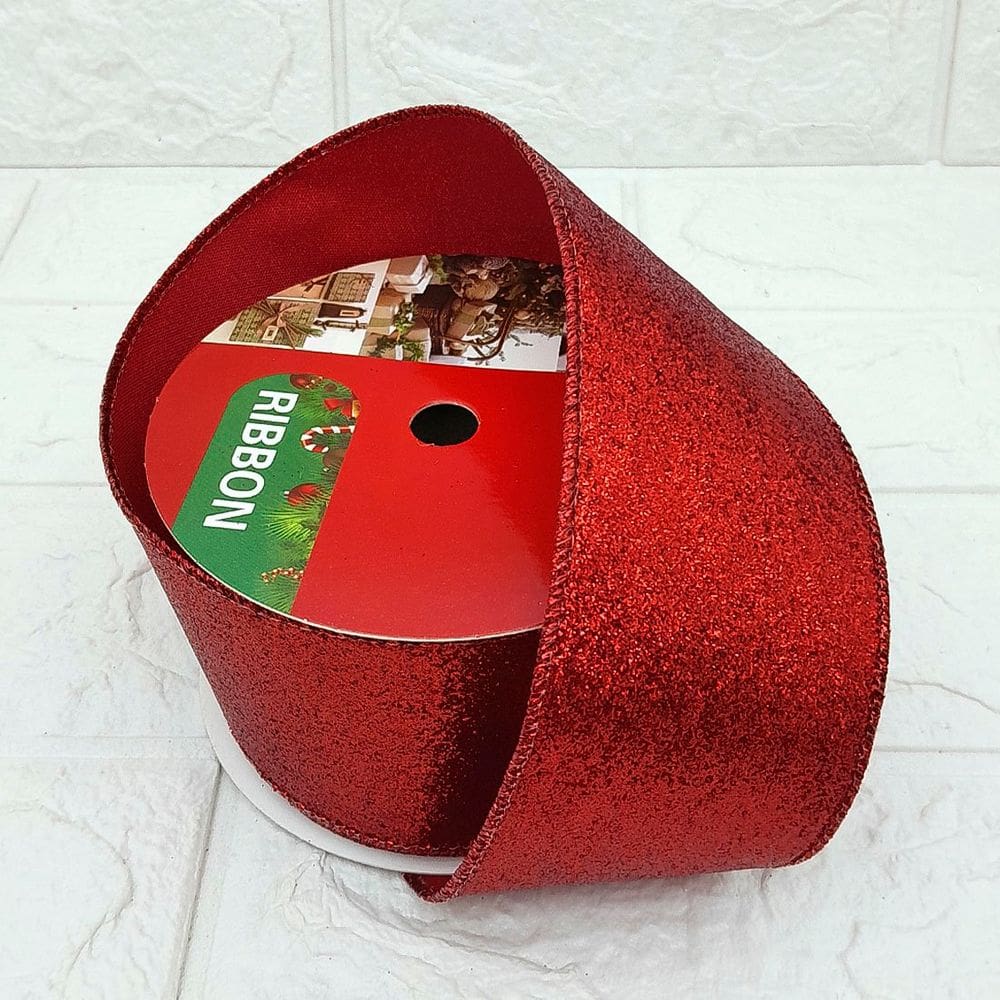 Rolos Fita Aramada Vermelha Enfeite Natal 6,3cm 9m Kit 2pçs