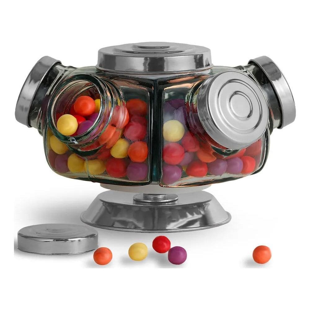 2X Baleiro Giratório Pequeno De Vidro 1250Ml E 5 Compartimen