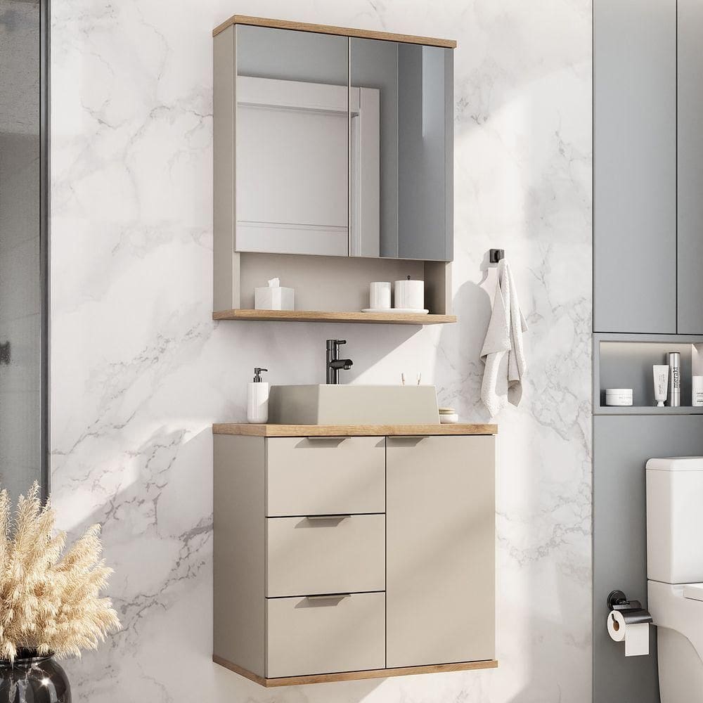 Conjunto De Banheiro Aqua 56,7cm Estilare Cnj4005 Nude/carvalho