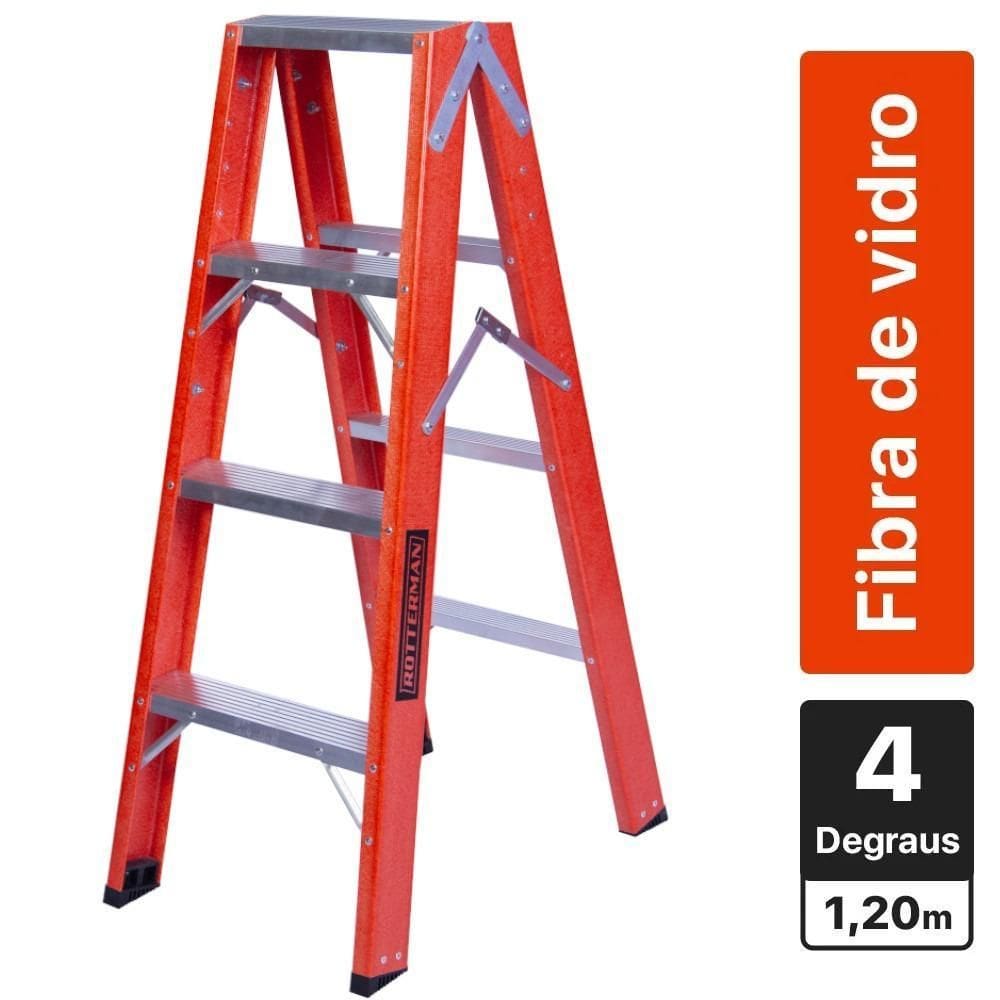 Escada De Fibra De Vidro 4 Degraus 1,20 M Americana Dupla
