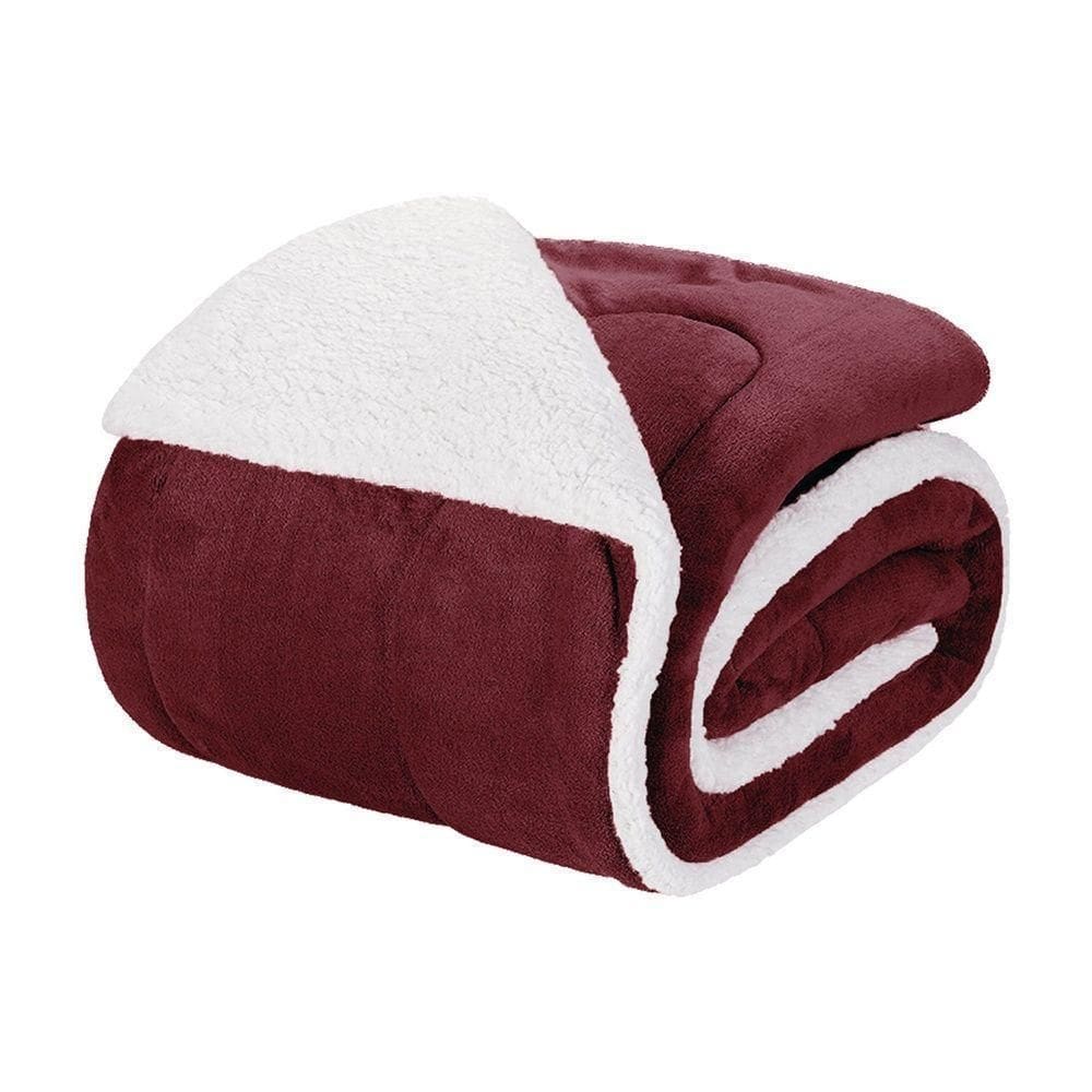 Coberdrom 1 Peça Solteiro Fleece Com Sherpa Noruega 100% Poliéster - Vinho