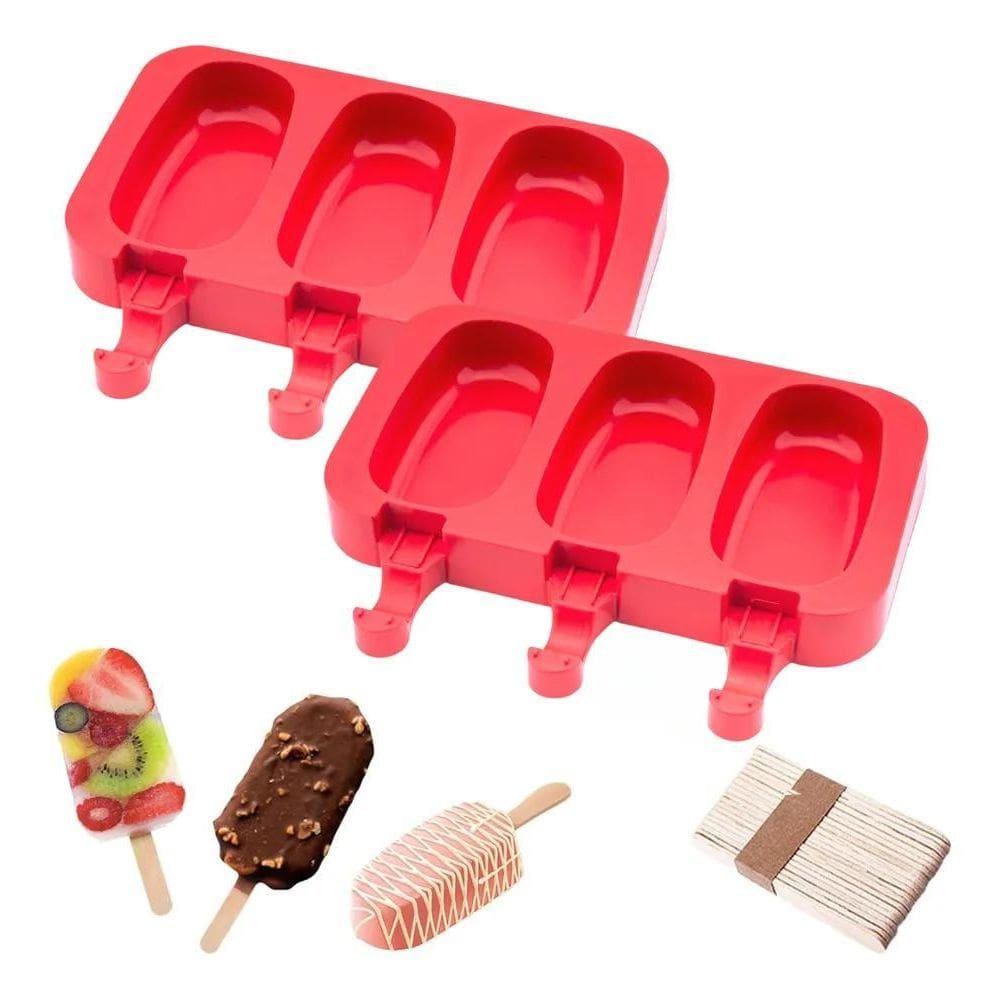 2X Kit 2 Formas De Picolé Sorvete Silicone Magnum 100 Palito