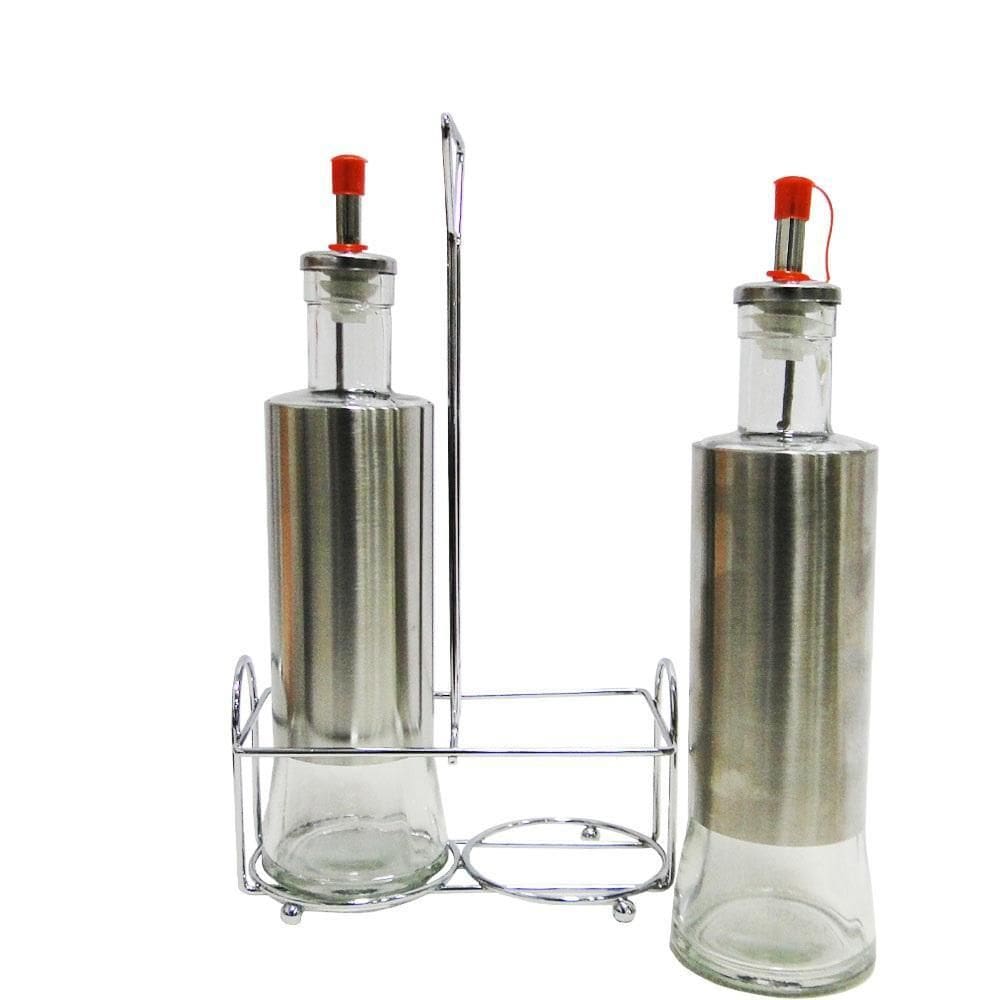 Galheteiro Vidro/Inox 300Ml 2 Peças Com Suporte