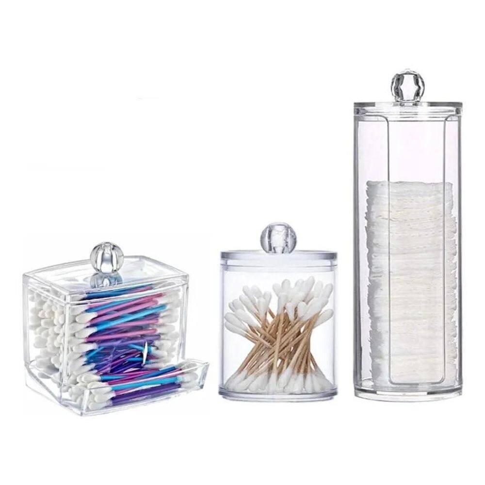 10X Conjunto Porta-Cotonetes E Algodão De 3 Peças.