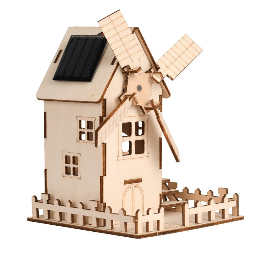 Kit STEM para casa de moinho de vento solar de madeira para experimentos científicos