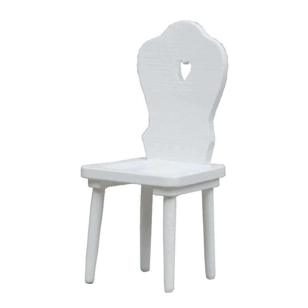Cadeira de bonecas em miniatura em escala 1:12 com encosto branco em forma de coração