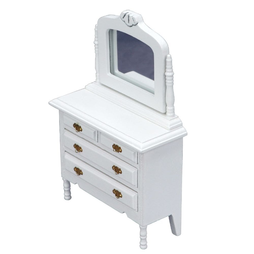 Dollhouse Vanity em miniatura branca em escala 1:12 com espelho