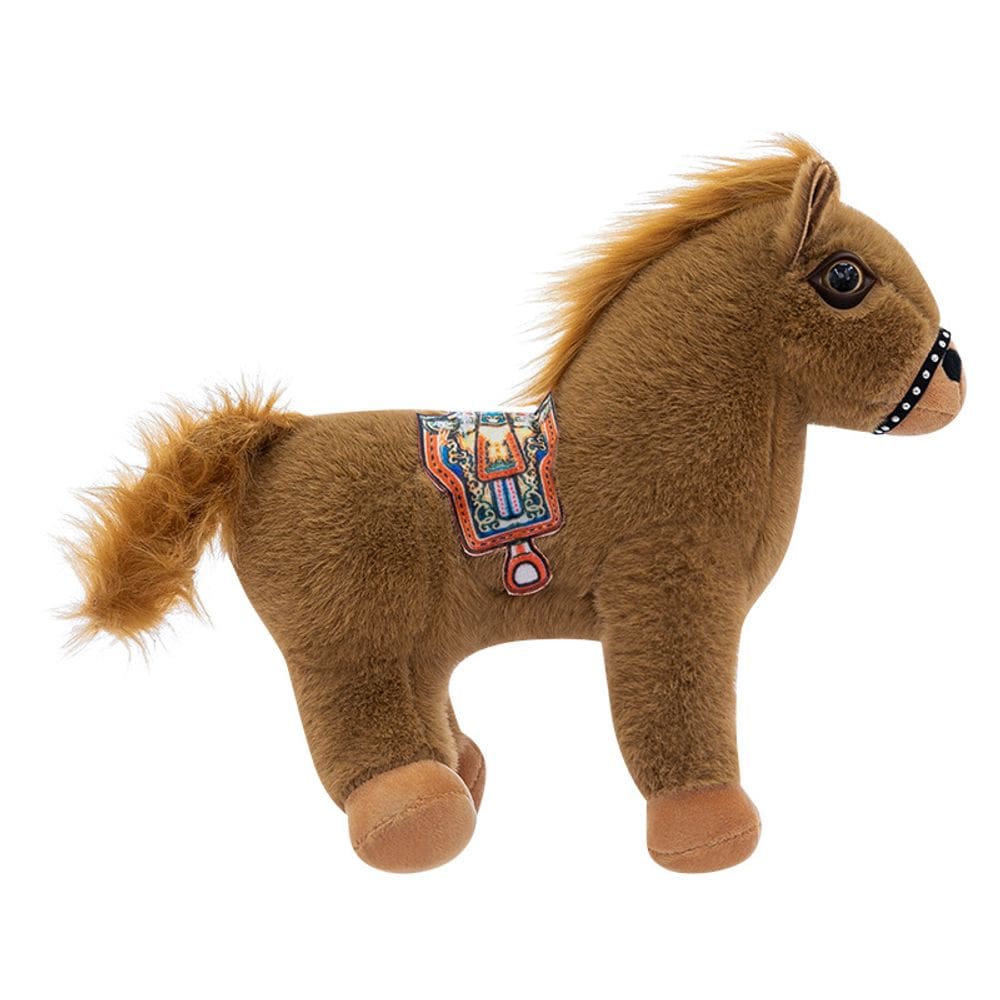 Boneca de brinquedo de pelúcia, pônei realista com sela decorativa de 30 cm