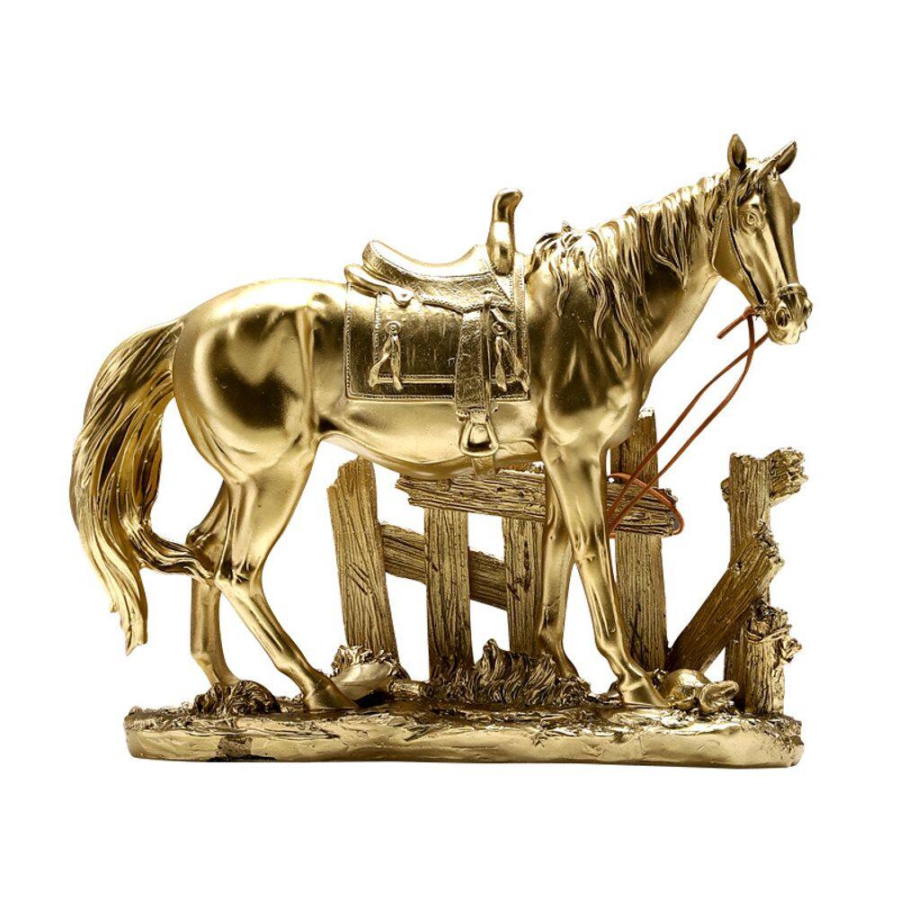 Escultura Golden Horse para decoração de casa em resina de estilo ocidental