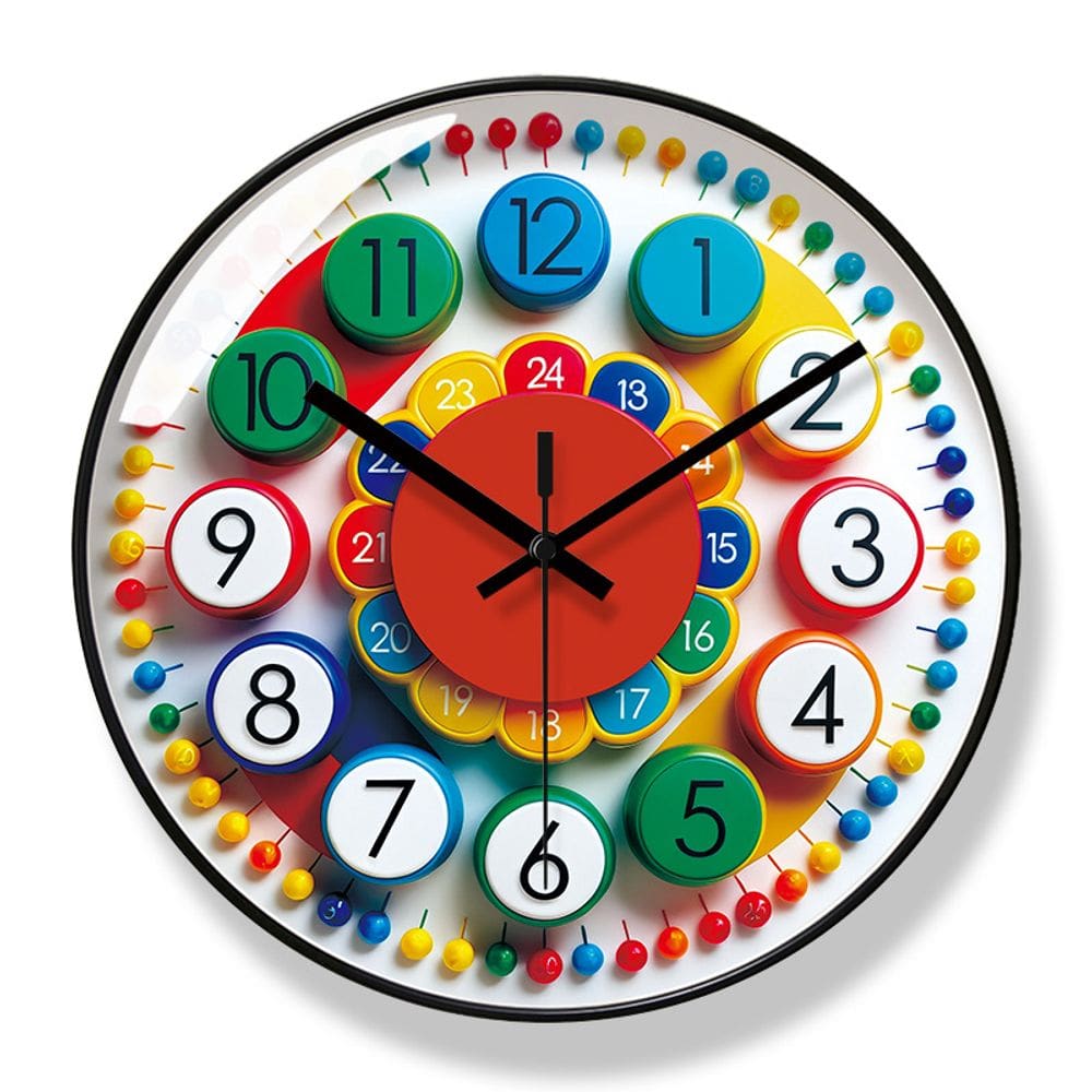 Relógio de parede educacional colorido de 30 cm silencioso para crianças