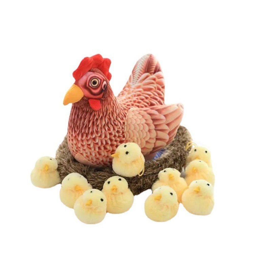 Conjunto de bonecas de pelúcia, desenho animado, galinha e pintinhos, material macio de 32 cm