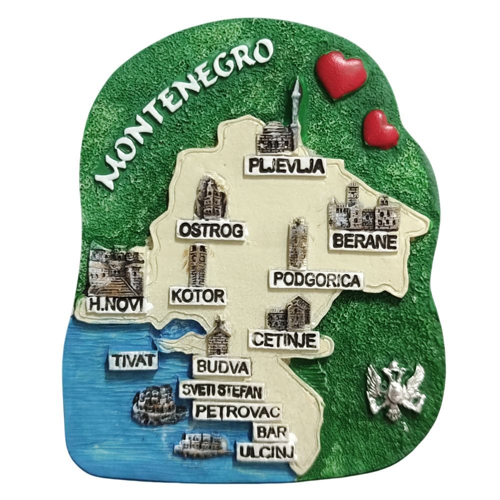 Imã de geladeira Montenegro 3D Resin Map Design Souvenir 50g