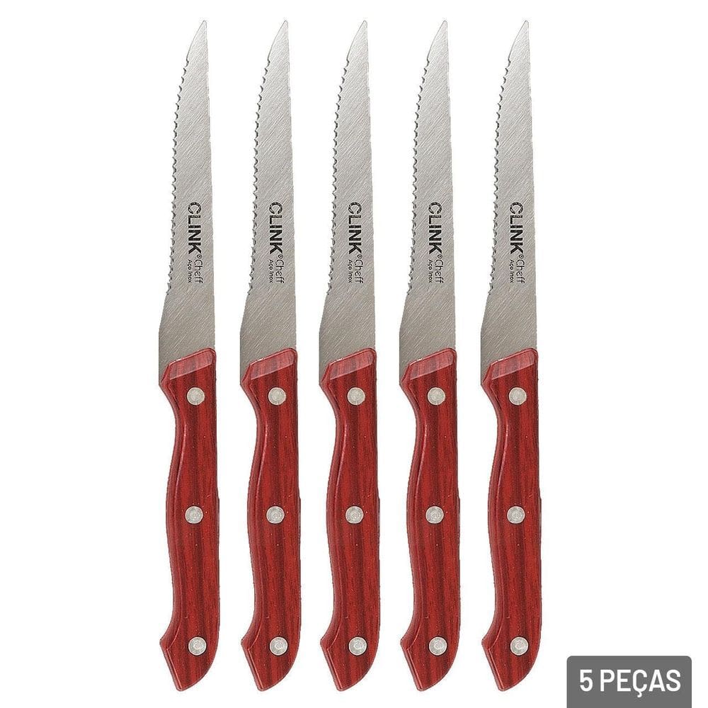 Faca de Cozinha Inox 5 Peças Cabo de Plástico - Tudo em Caixa