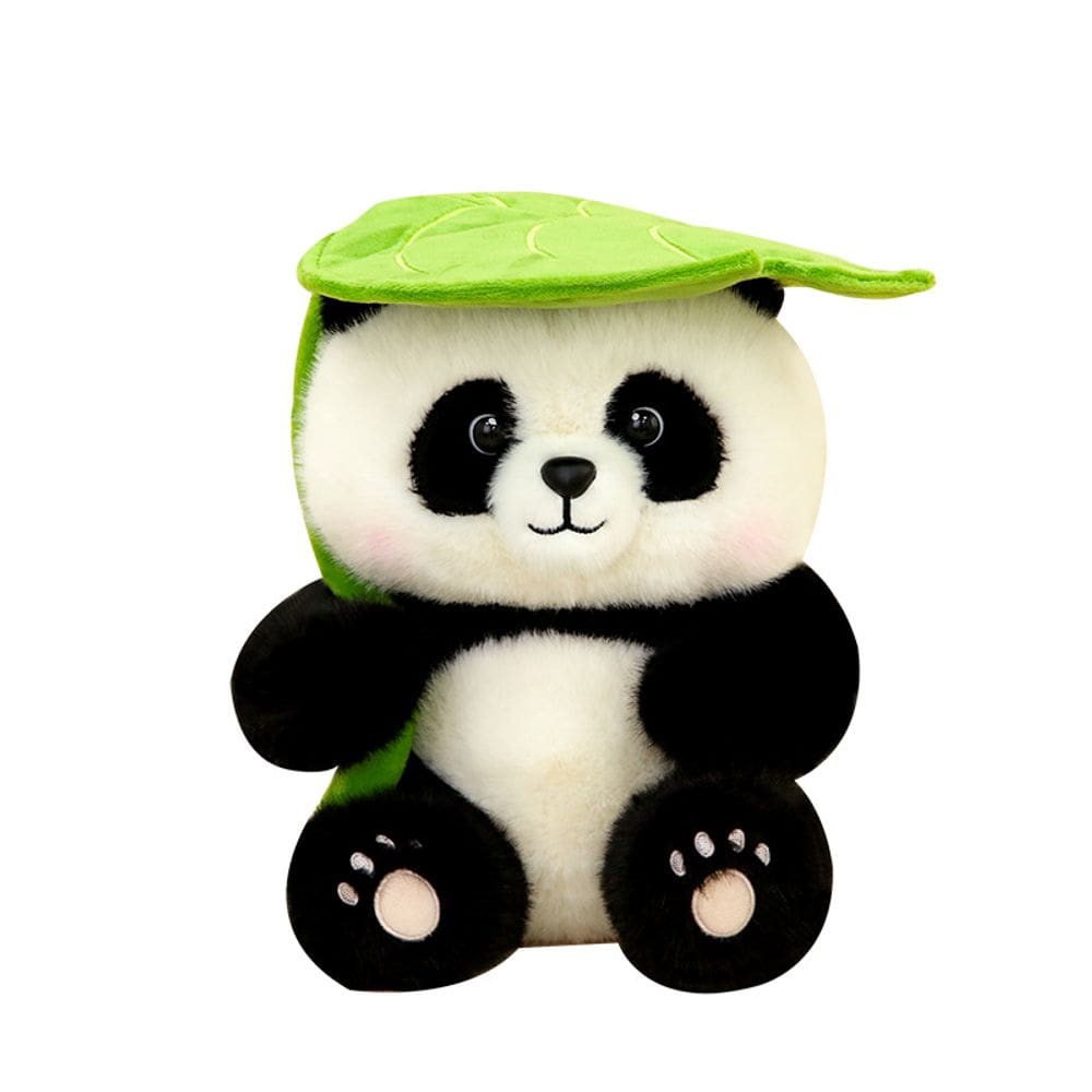 Boneca de pelúcia de pelúcia Cartoon Panda de 22 cm com chapéu de folha