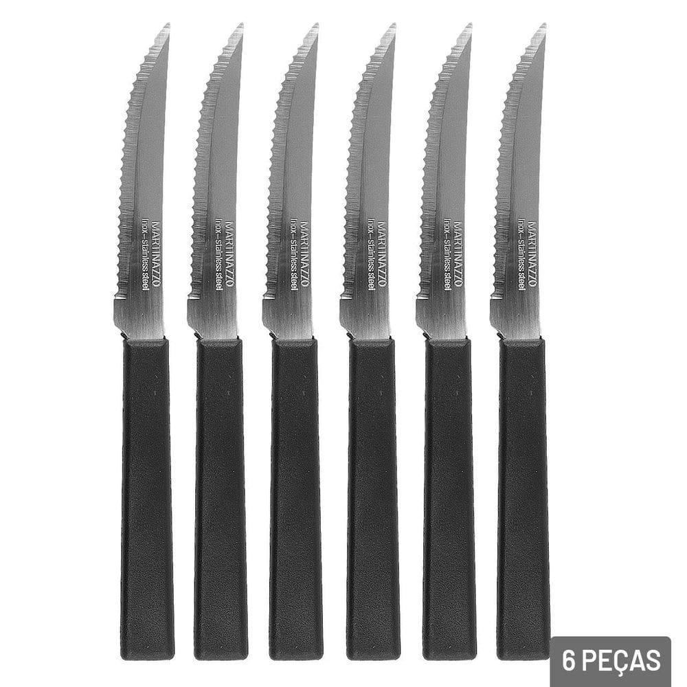 Faca de Mesa Inox 6 Peças OPA Cabo Plástico Preto - Tudo em Caixa