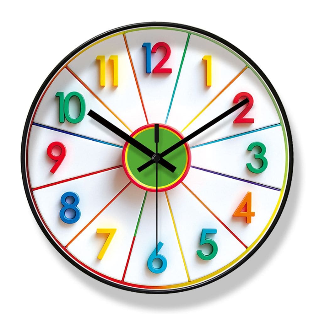 Relógio de parede colorido para crianças 30x30cm de plástico com espelho de vidro