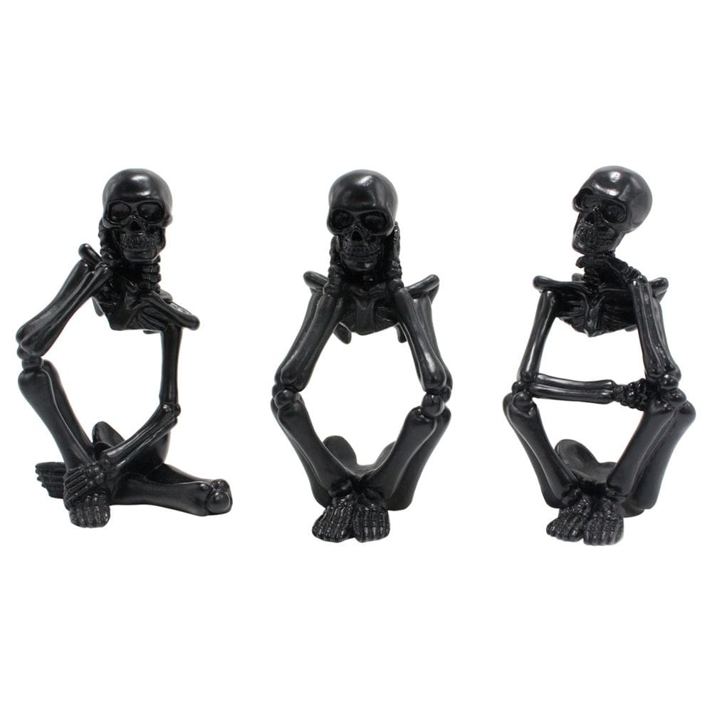 Conjunto de estatuetas Black Skeleton Thinker Resin Sculpture x3
