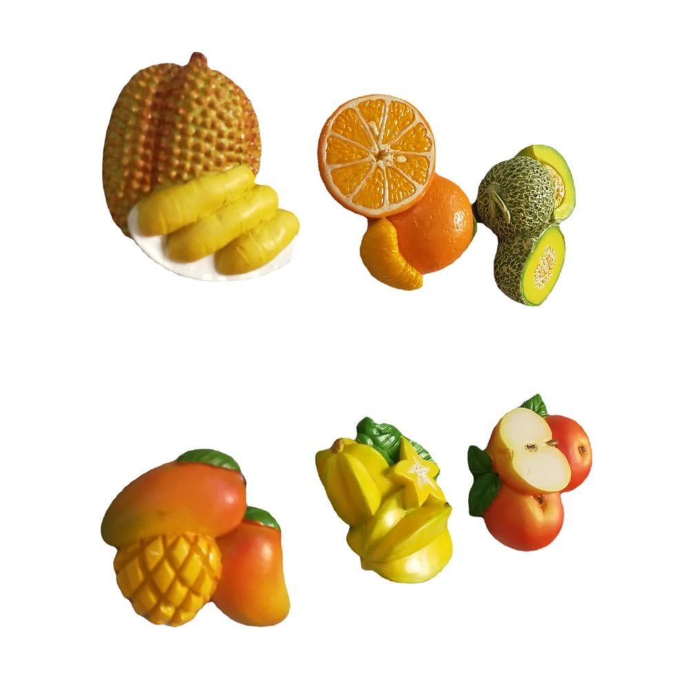 Conjunto de frutas de resina 3D com ímãs de geladeira, 6 unidades de durian, melão e manga