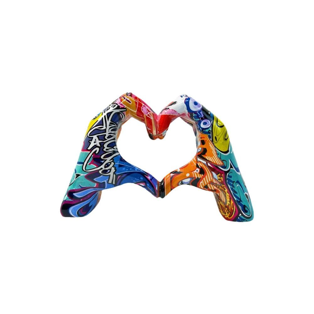 Escultura, grafite, resina, coração, mãos, 24 cm, arte de rua colorida