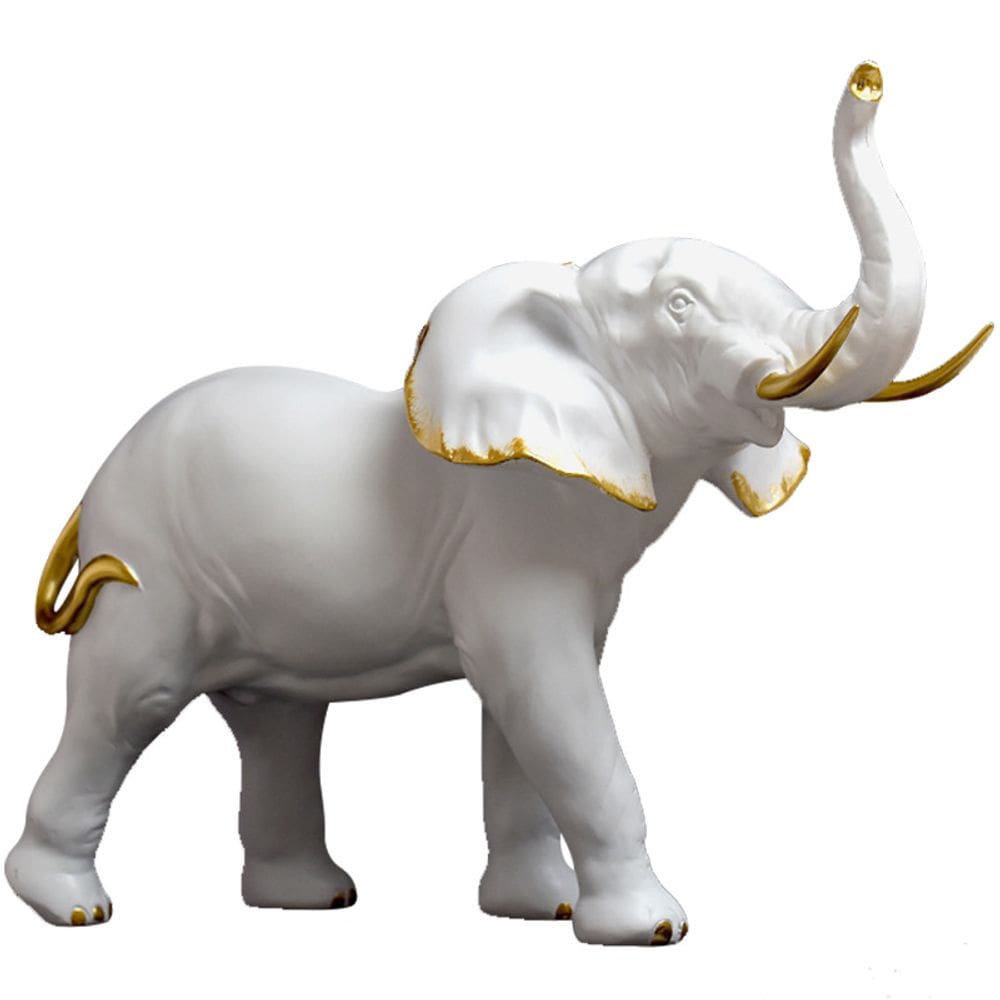 Escultura: Elefante moderno, resina elegante, 33 cm com detalhes em ouro