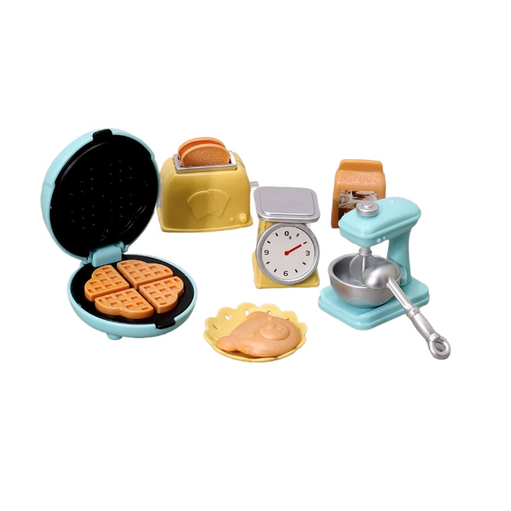 Conjunto de utensílios de cozinha com móveis de casa de bonecas em miniatura com sapo