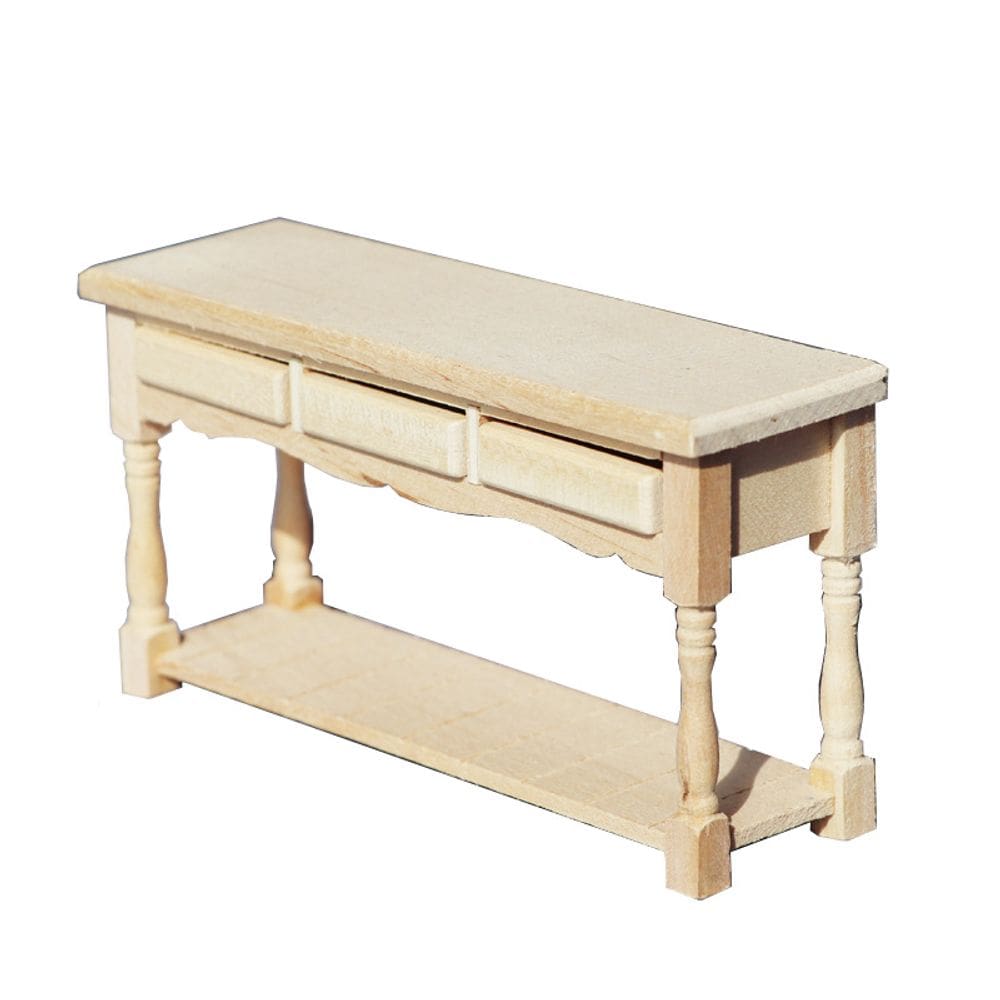Mesa de console de gaveta em miniatura em escala 1:12 de madeira DIY Unfini