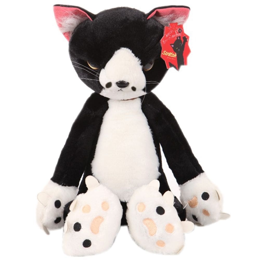 Brinquedo de pelúcia, bicho de pelúcia, gato mal-humorado, preto e branco, 40 cm