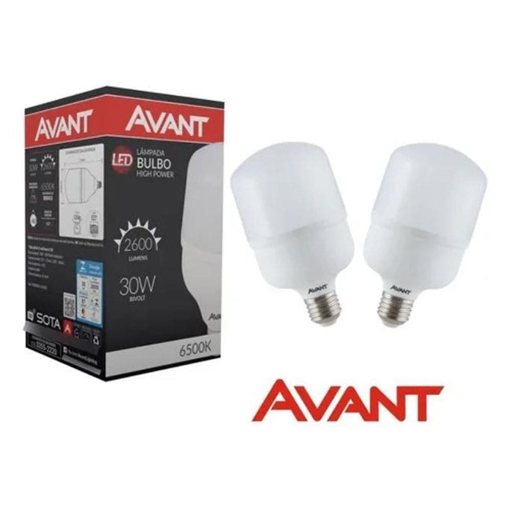 2X Kit 2 Lâmpada Led Bulbo 30W 6500K Comércio Casa Avant Cor