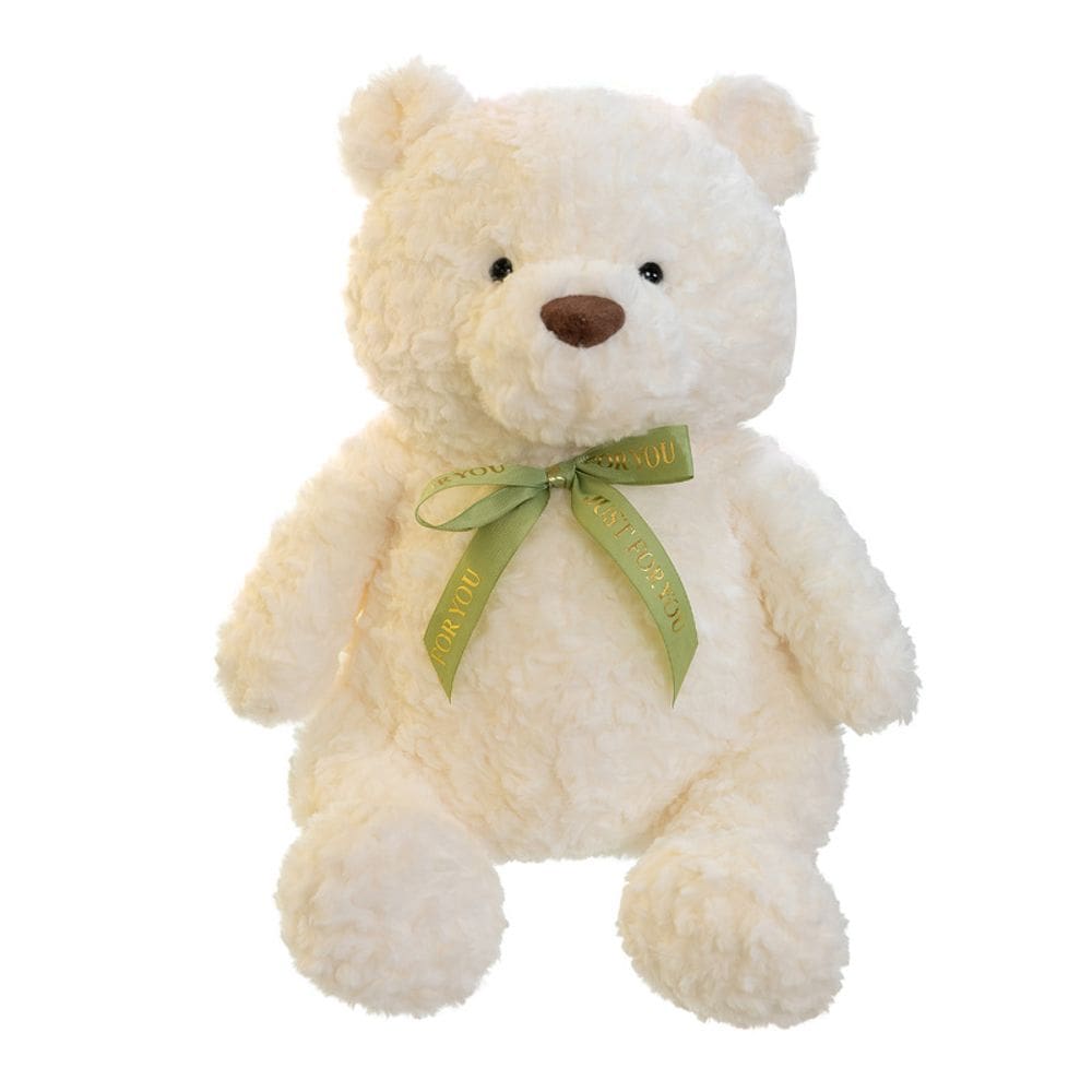 Boneca de ursinho de pelúcia de pelúcia, 30 cm, creme com fita