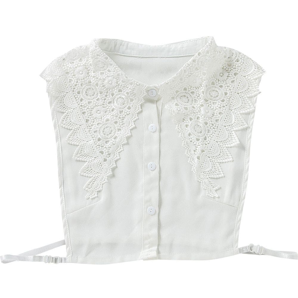Colarinho falso com design de renda vintage em algodão branco para mulheres/meninas