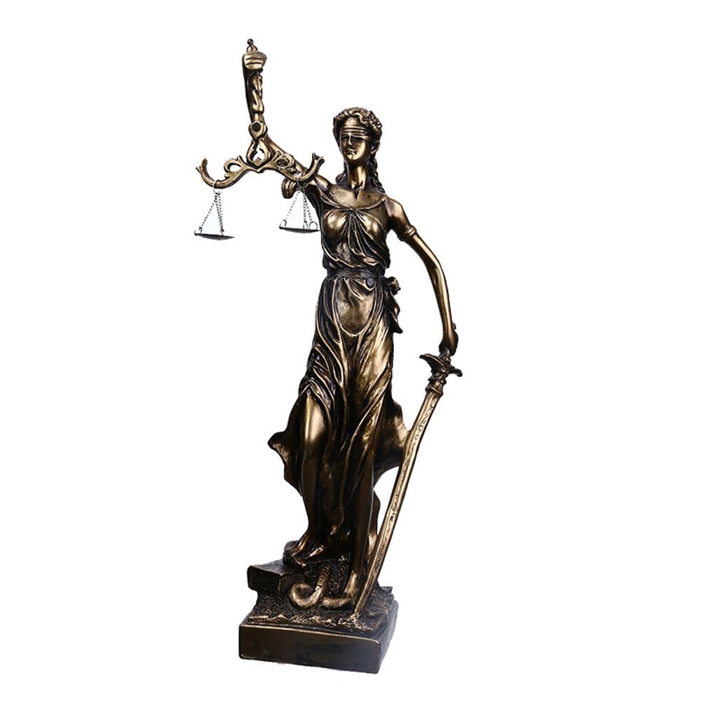 Escultura Lady Justice Themis em resina 50 cm com escamas e espada