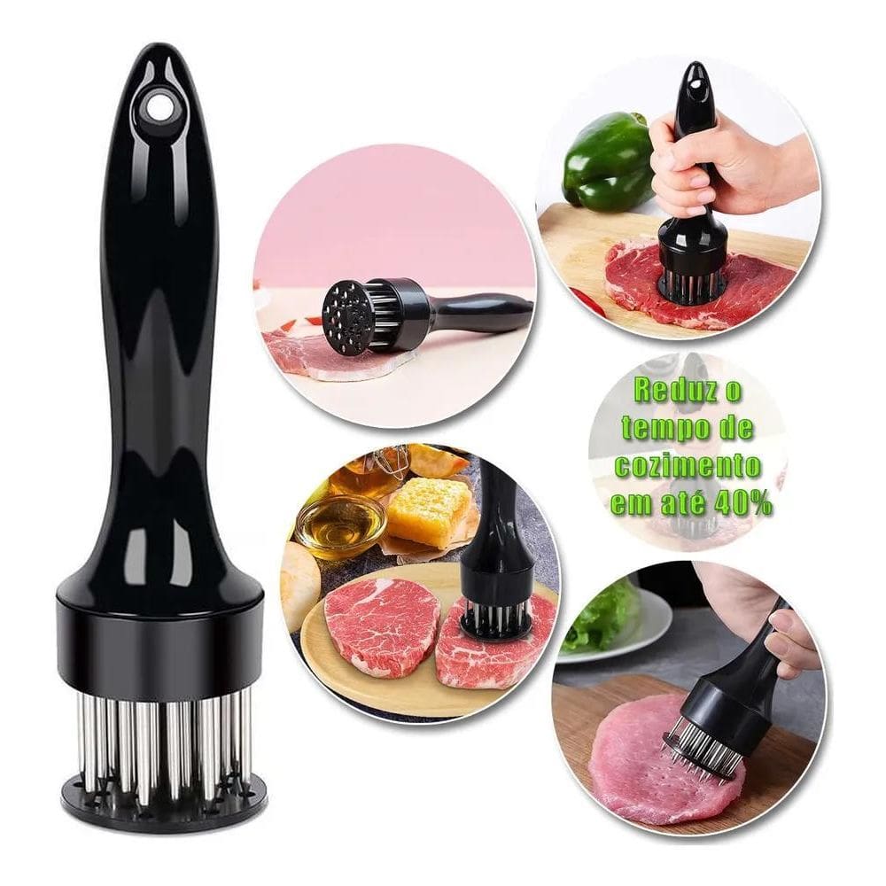 Amaciador Batedor De Carne Bife Com Furador Manual Aço Inox