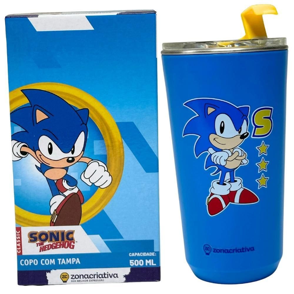 Copo Sky Inox Com Tampa 500Ml Oficial Sonic - Zona Criativa