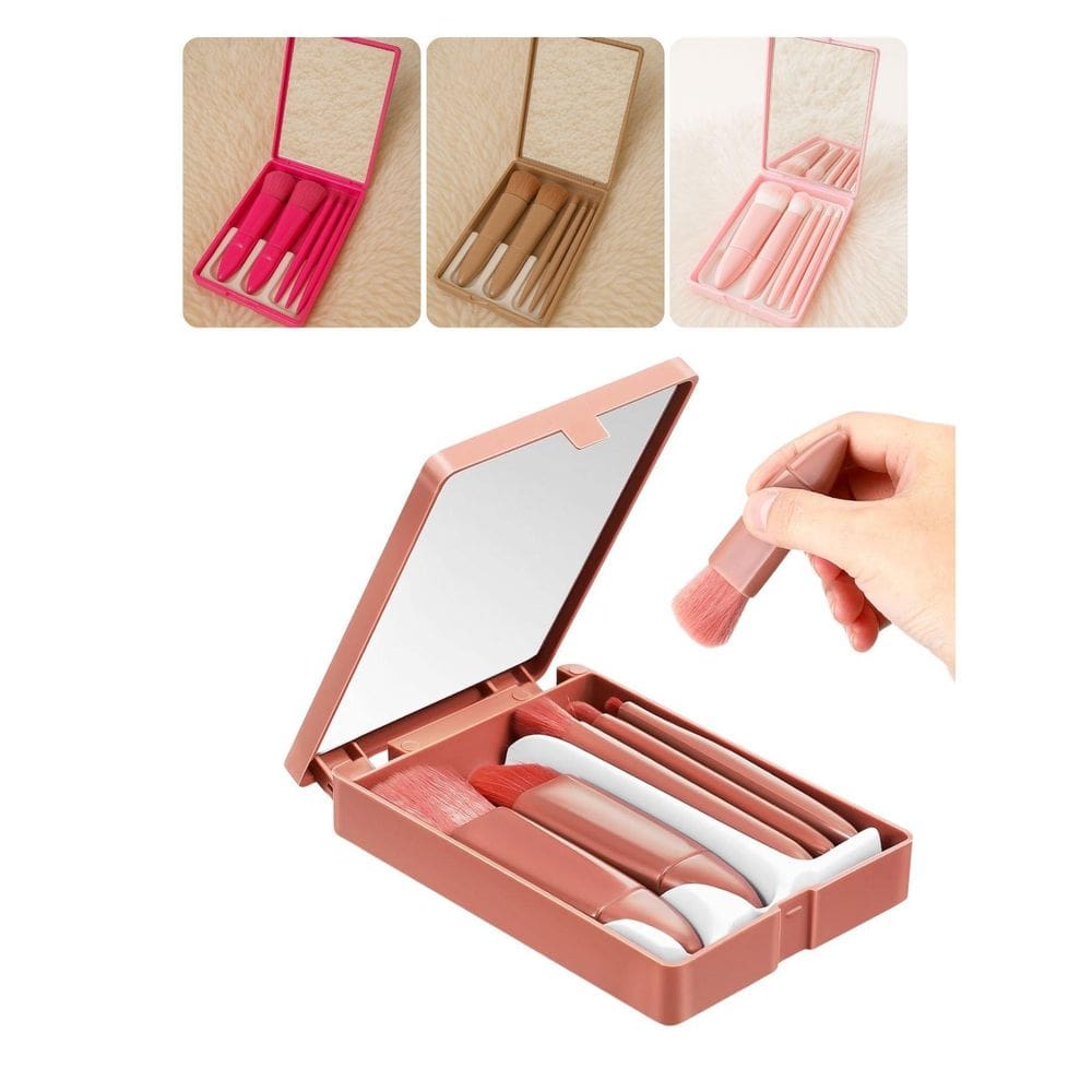 Kit 12Un Mini Espelho Maquiagem Portátil 5 Pincéis Sombra