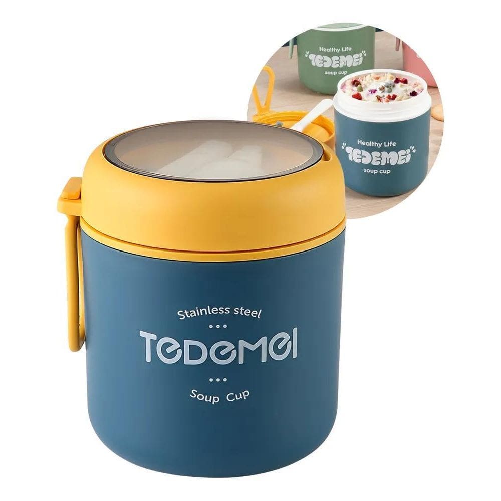 2X Pote Marmita Térmica Alimentos Em Aço Inox 530Ml Com Colh