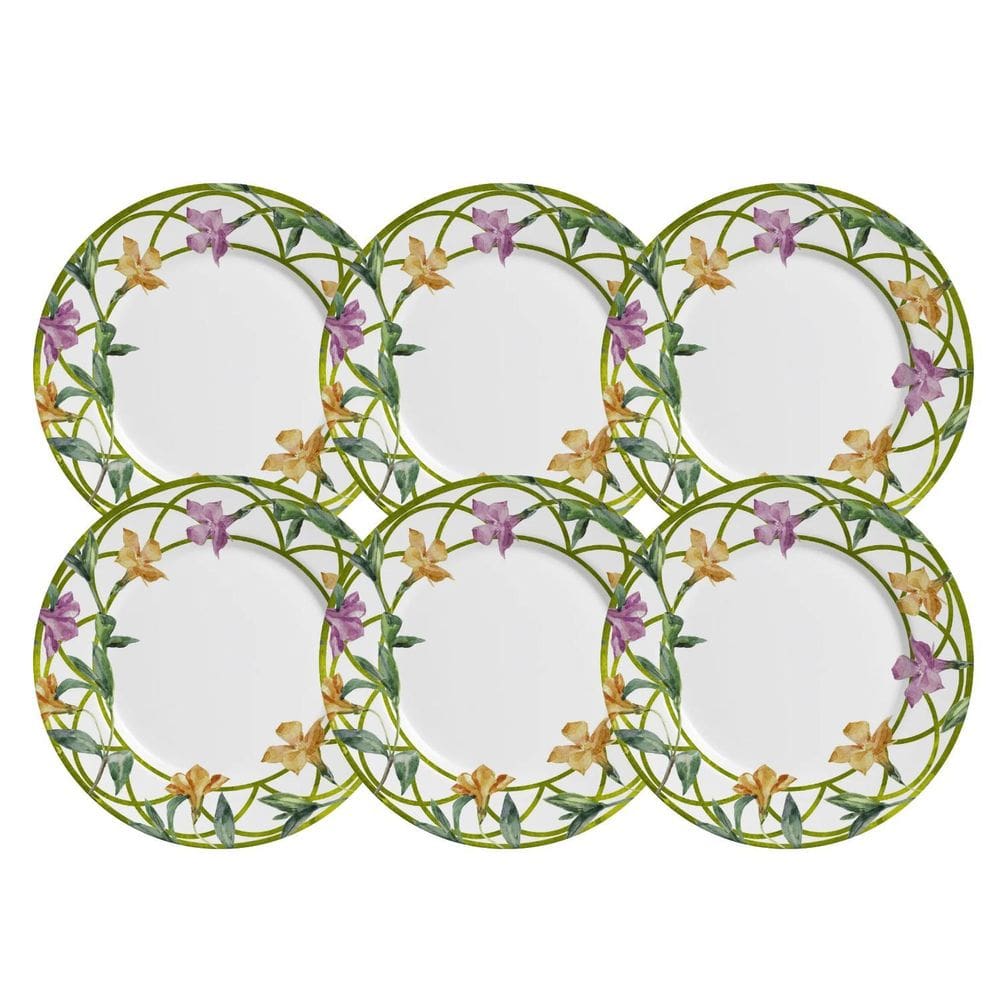 Jogo De Pratos Sobremesa 21Cm 6 Pçs Campos Cerâmica Floral