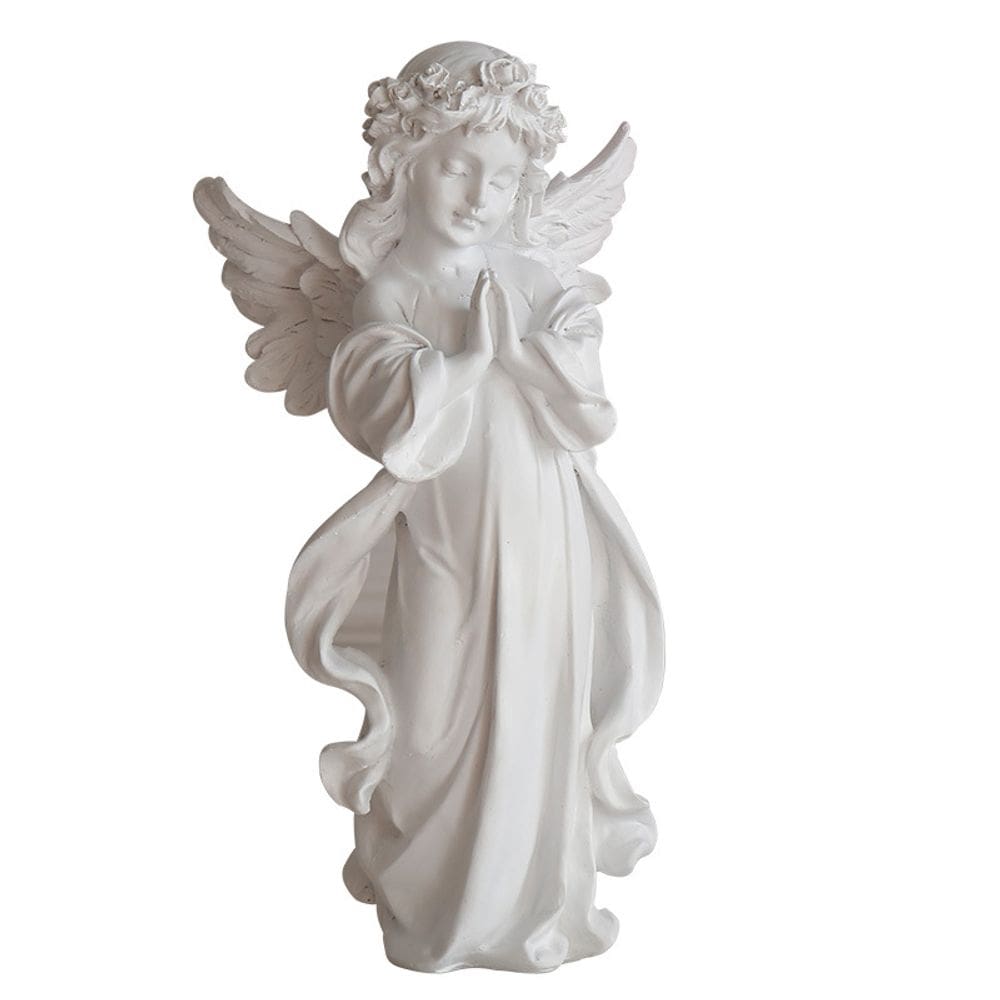 Escultura European Praying Angel Girl Resina 15x30cm 790g
