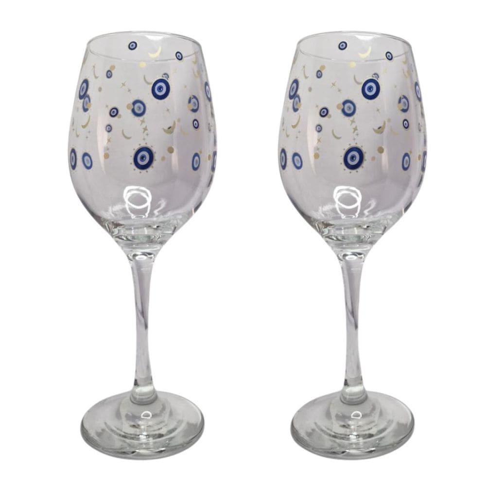 Kit 2 Taças De Vidro Grande 490Ml Vinho Água Olho Grego