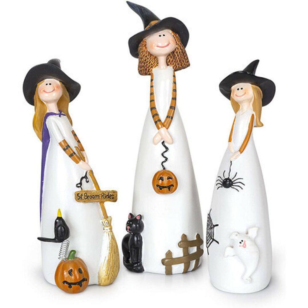 Conjunto de estatuetas de bruxas de Halloween, lindas bruxas de resina, 3 peças