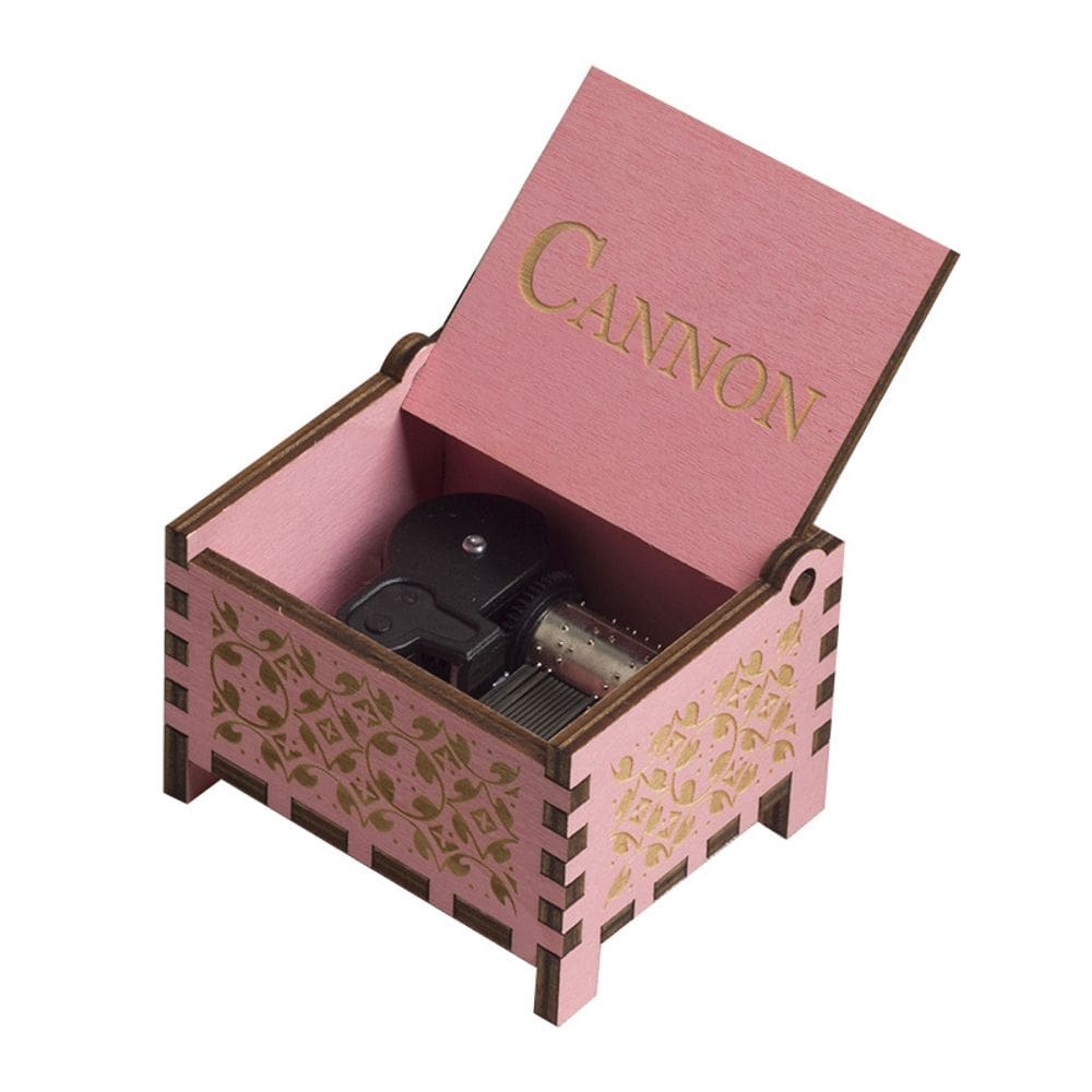 Music Box Cannon Wooden Manivela Rosa Gravado Musical