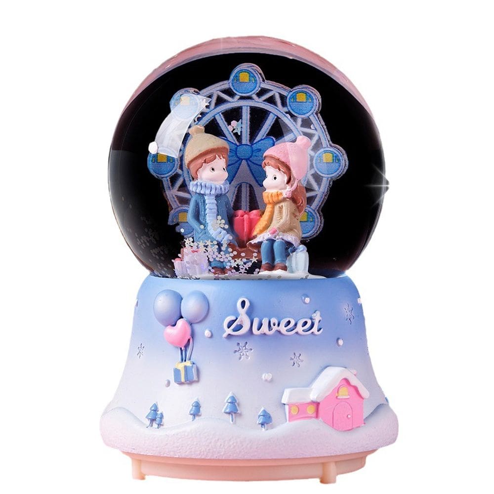 Caixa de música Snow Globe Romantic Ferris Wheel com estatueta de casal