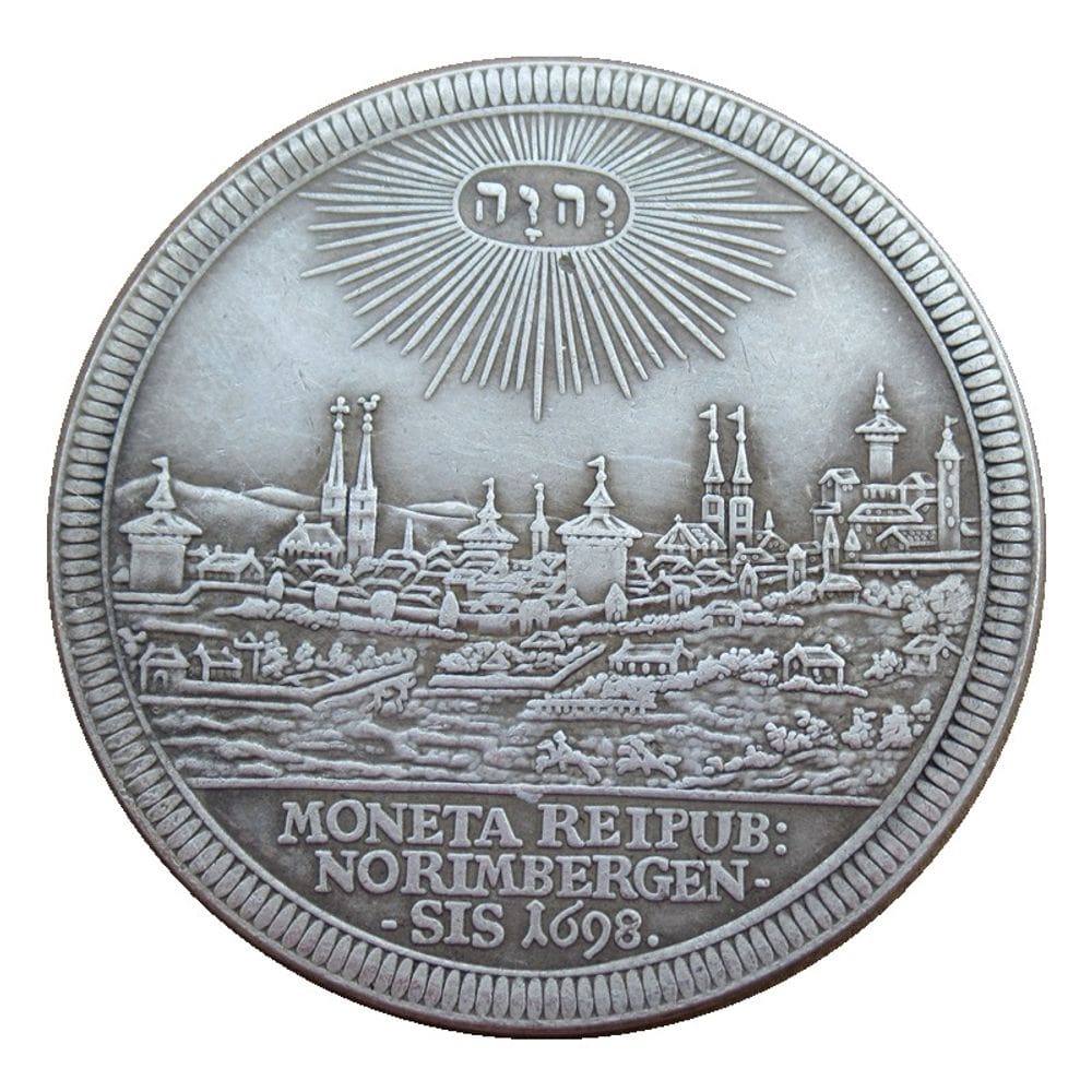 Réplica de moeda comemorativa de 1698 Alemanha Paisagem urbana de Nuremberg