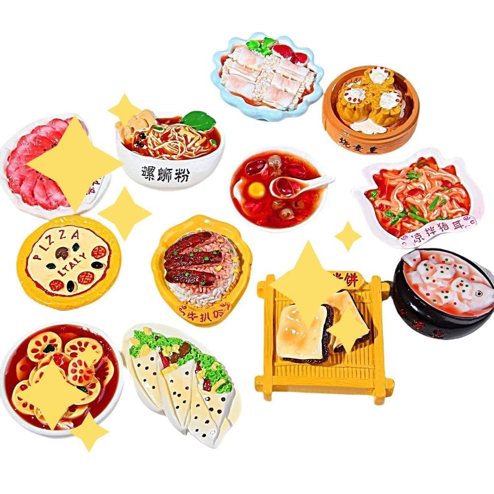 Conjunto de ímãs de geladeira para comida chinesa 3D, 12 unidades de geladeira de resina