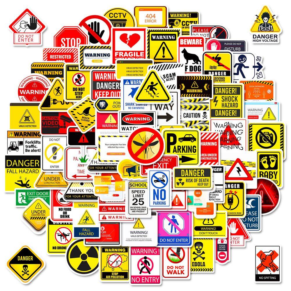 Pacote de adesivos: 100 peças, adesivo autoadesivo de vinil com sinal de aviso