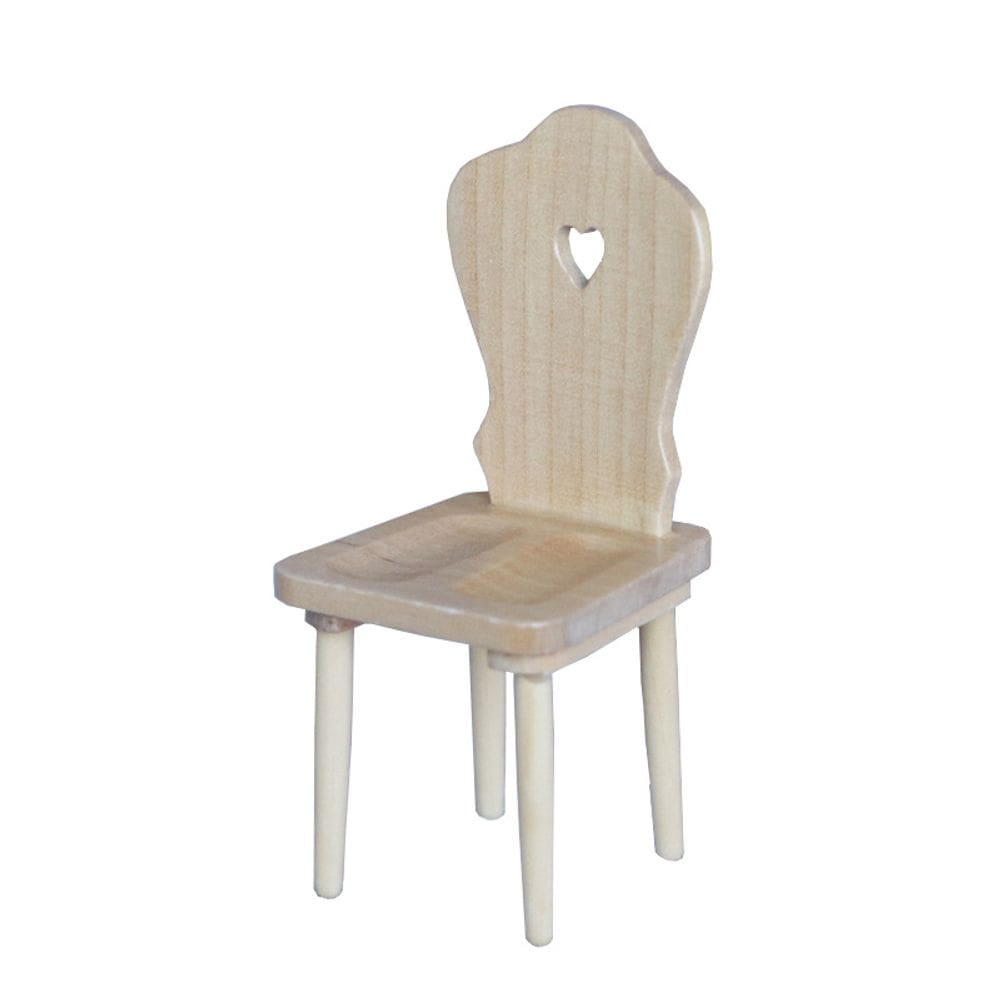 Cadeira de casa de bonecas em miniatura, encosto artesanal em forma de coração