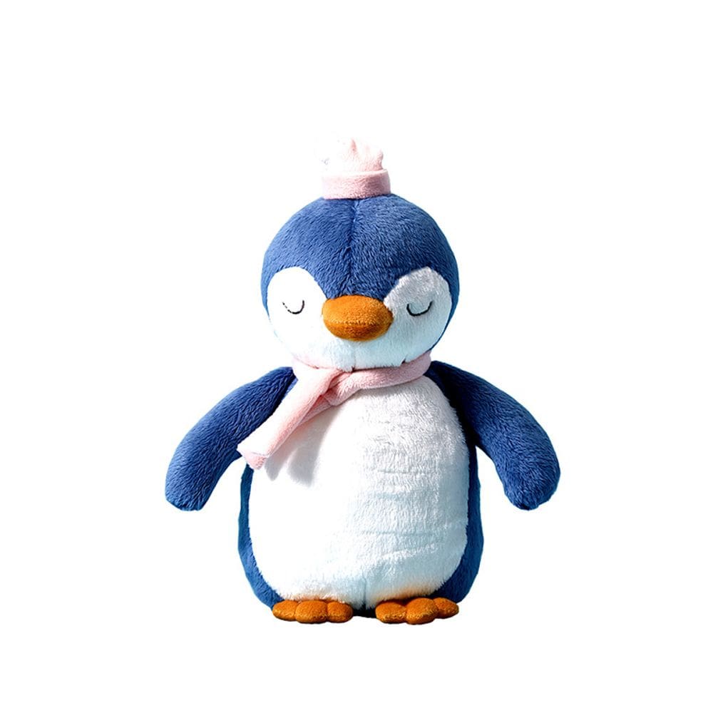 Boneca de pelúcia Penguin azul de 25 cm com cachecol e chapéu para crianças