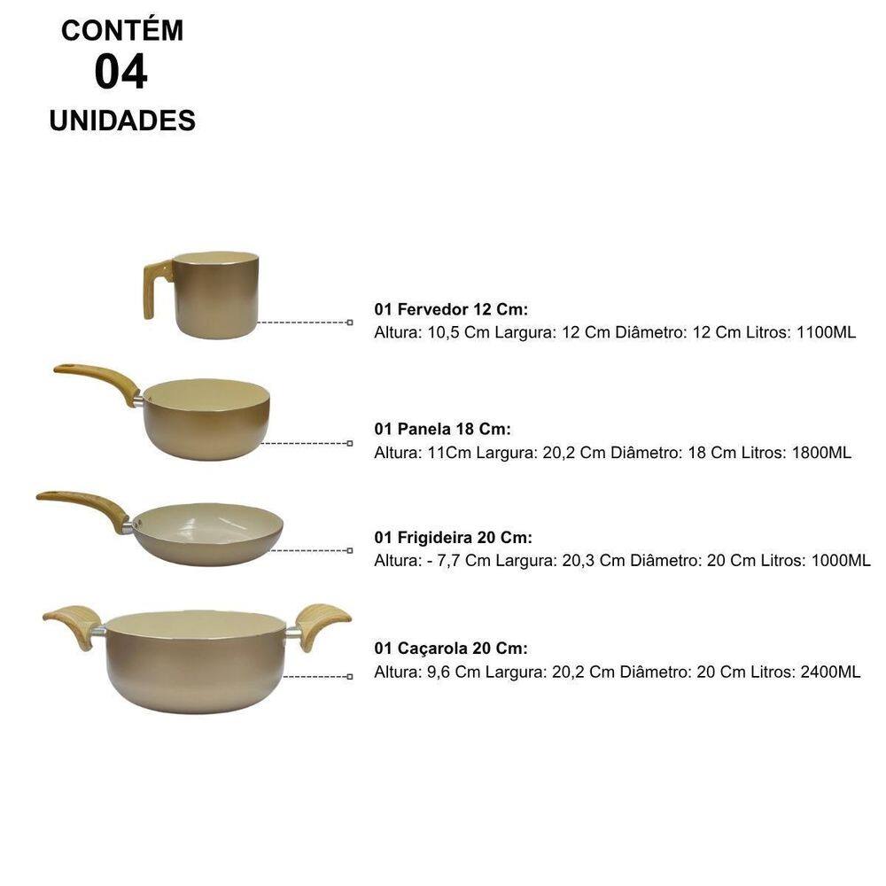 Jogo De Panelas Cerâmica Premium 4 Peças Gold