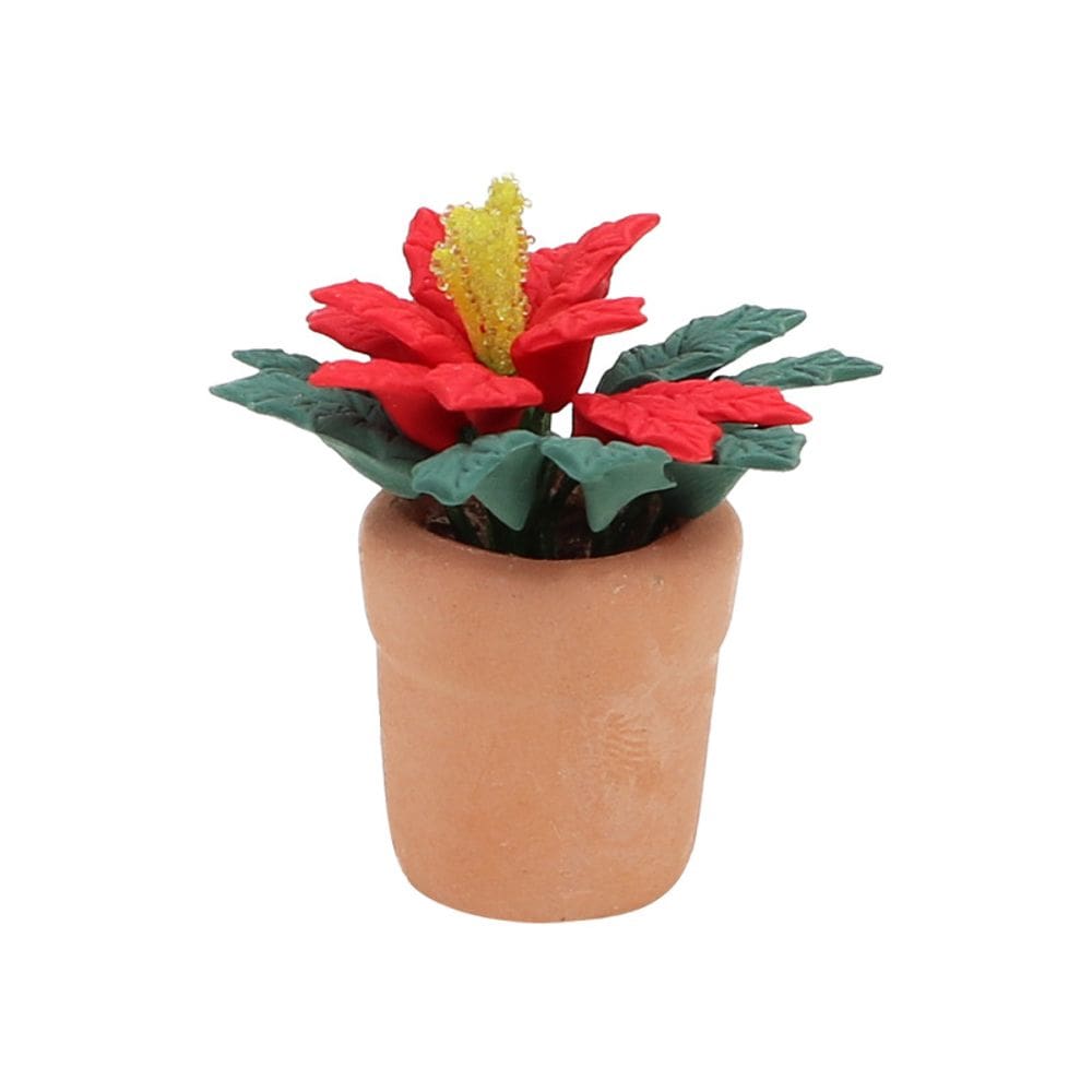 Vaso de flores de poinsétia em miniatura para casa de bonecas, escala 1:12